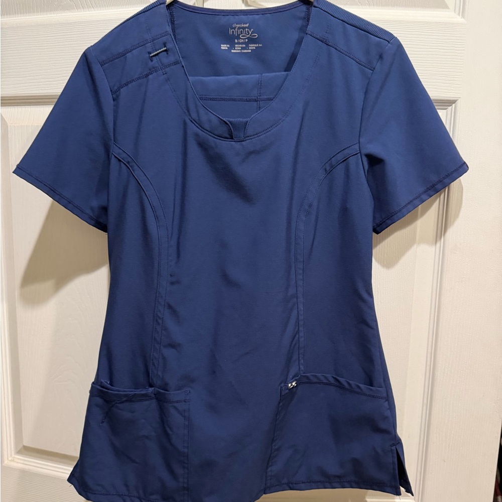INFINITY Women's Classic Blue Short Sleeve Scrub Top with Pants